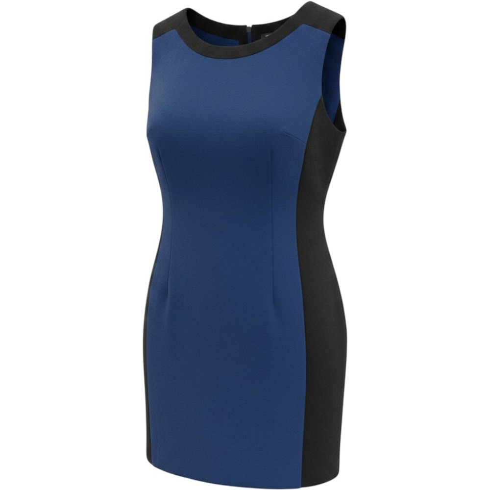 Ann Taylor Blue Black Colorblock Sheath Dress Sleeveless Size 14 Career Workwear